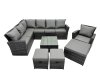 Fimous Poly Rattan Outdoor Patio Coffee Table Corner Sofa Set with 3 Stool Chair for Garden Backyard Dark Grey Mixed