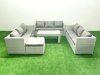 Fimous Rattan Garden Outdoor Furniture Set 10 Seater Garden Sofa Oblong Coffee Table Set with Big Footstool Light Grey Mixed