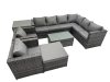 Fimous Patio Sofa Oblong Coffee Table Set Rattan Garden Furniture Set with 2 Chairs Big Stool Side Table Dark Grey Mixed