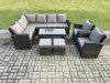 Fimous 10 Seat Rattan Garden Furniture Corner Sofa Set Outdoor Patio Sofa Chair Table Set with 2 Small Footstools Dark Grey Mixed