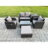 Fimous 6 PC Outdoor PE Rattan Garden Furniture Set Wicker Love Sofa Coffee Table 2 Armchair Big Footstool Side Table Dark Grey Mixed