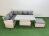 Fimous 7 Seat Rattan Outdoor Garden Furniture Corner Sofa Set Adjustable Lifting Dining or Coffee Table Set with Armchair Big Footstool Light Grey