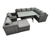 Fimous Rattan Garden Furniture Set Outdoor 9 Seater Patio Dining Corner Sofa Sets with Dining Table 2 Chairs Big Stool Dark Grey Mixed