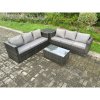 Fimous 6 Seater Rattan Garden Furniture Set Outdoor Patio Sofa Set with Oblong Coffee Table Side Table Dark Grey Mixed
