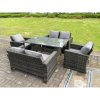 Fimous 6 Seater Outdoor Dark Grey Mixed High Back Rattan Sofa Dining Table Set Garden Furniture Arm Chairs Love Sofa