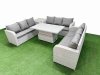 Fimous PE Rattan Lounge Sofa Set 9 Seater Outdoor Garden Furniture Set with Adjustable Lifting Dining or Coffee Table 3 Seater Sofa Side Table Light Grey