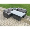 Fimous Outdoor Rattan Furniture Garden Dining Set Height Adjustable Rising lifting Table Love Sofa Set With Side Table Dark Grey Mixed