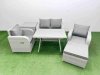 Fimous Light Grey PE Wicker Rattan Garden Furniture Set Sofa Set Reclining Chair Love Sofa Rectangular Dining Table Big Stool Side Table