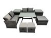 Fimous 7 Seater Wicker PE Rattan Furniture Outdoor Dining Table Double Seat Sofa 3 Stools 2 Side Table Set Dark Grey Mixed