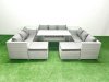 Fimous Rattan Garden Outdoor Furniture Set 11 Seater Garden Sofa Rectangulr Dining Table Set with 2 Big Footstools 2 Side Tables Light Grey Mixed
