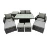 Fimous Outdoor Love Sofa Set 8 Seat Rattan Garden Furniture Set with Adjustable Lifting Dining or Coffee Table 4 Stools Side Table Dark Grey Mixed