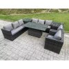 Fimous Wicker PE Garden Furniture Rattan Sofa Set Outdoor Adjustable Rising Lifting Dining Table Set with 2 Armchairs 2 Side Tables Dark Grey Mixed