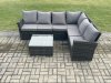 Fimous 6 Seater Wicker PE Outdoor Garden Furniture Set High Back Rattan Corner Sofa Set with Square Coffee Table