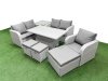 Fimous High Back Poly Rattan Garden Furniture Set with Reclining Chair Loveseat Sofa Adjustable Lifting Dining or Coffee Table Indoor Outdoor Patio Set 3 Stools Side Table Light Grey