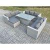Fimous Light Grey U Shape Lounge Rattan Garden Furniture Set Adjustable Rising Lifting Table Dining Set Footstool