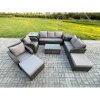 Fimous Patio Garden Furniture Sets Wicker 9 Seater Outdoor Rattan Furniture Sofa Sets with Rectangular Coffee Table Reclining Chair Loveseat Sofa 2 Side Tables 3 Footstools