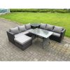 Fimous 7 Seater Rattan Garden Dining Set Outdoor Furniture Sofa with Dining Table Big Footstool Side Table Dark Grey Mixed
