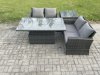 Fimous 4 Pieces Garden Furniture Sets Poly Rattan Outdoor Patio Height Adjustable Rising Lifting Table Sofa Dining Set for Garden Backyard Dark Grey Mixed