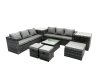 Fimous Outdoor Rattan Garden Furniture Set 9 Seater Patio Lounge Sofa Set with Square Coffee Table 2 Side Table 3 Footstools Dark Grey Mixed