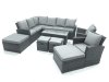 Fimous 12 Seat Rattan Garden Furniture Corner Sofa Set Outdoor Patio Sofa Chair Table Set with 2 Small Footstools 2 Big Footstools Dark Grey Mixed