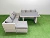 Fimous Rattan Garden Furniture Dining Set 7-seater Patio Rectangular Table Sofa Set with Big Stool Light Grey