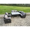 Fimous Rattan Outdoor Furniture Garden Dining Set Rectangular Table and Chair Sofa Set With Side Table Dark Grey Mixed