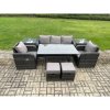 Fimous 7 Seater Rattan Outdoor Garden Furniture Set Rectangular Dining Table and Chair Sofa Set With 2 Side Tables 2 Small Footstools Dark Grey Mixed