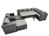 Fimous Rattan Garden Furniture Set Outdoor 10 Seater Patio Dining Corner Sofa Sets with Dining Table 2 Chairs 2 Big Stools Dark Grey Mixed
