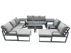 Fimous Outdoor Garden Furniture Set Aluminium Lounge 3 Seat Sofa Oblong Coffee Table Sets with 2 Chairs 4 Stools 2 Side Tables Dark Grey