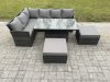 Fimous Outdoor Garden Furniture Set Wicker PE Rattan Height Adjustable Rising Lifting Table Sofa Dining Set with 2 Big Footstool Dark Grey Mixed