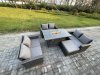 Fimous Outdoor Garden Dining Sets 7 Seater Rattan Patio Furniture Sofa Set with Gas Firepit Table Double Seat Sofa Big Footstool Dark Grey Mixed