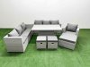 Fimous 6 PCs Rising Dining Table Set Rattan Furniture Set with 3 Seater Sofa Chair 3 Footstools Light Grey