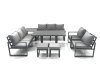 Fimous Garden Sofa Set Aluminium Furniture Rising Dining Tabe Set with 2 Chair 2 Small Footstools Side Table Dark Grey