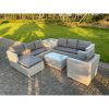 Fimous Light Grey PE Rattan Garden Furniture Set Corner Lounge Sofa Set Oblong Square Coffee Table Big Footstool Armchair