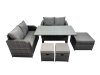 Fimous Wicker PE Rattan Garden Outdoor Furniture Set Love Sofa Dining Table Sets with 3 Stools Dark Grey Mixed