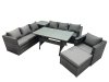 Fimous 8 Seater Outdoor Corner Sofa Chair Dining Table Set Garden Rattan Furniture Set with Side Table Big Stool Dark Grey