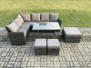 Fimous Outdoor Furniture Garden Dining Set Rattan Corner Sofa Set with Rectangular Dining Table 3 Footstools Dark Grey Mixed