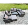 Fimous Rattan Garden Furniture Set 7 Seater Patio Outdoor Lounge Sofa Set with 2 Reclining Chairs Rectangular Coffee Table Big Footstool Side Table Dark Grey Mixed