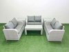 Fimous 6 Seater PE Wicker Rattan Furniture Sofa Sets with Oblong Coffee Table 2 Seater Love Sofa 2 Side Table Light Grey