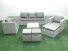 Fimous Rattan Garden Outdoor Furniture Sofa Set with Square Coffee Table 2 Chairs 3 Footstools 2 Side Tables Light Grey Mixed