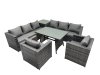 Fimous Outdoor Corner Sofa Chair Dining Table Set Garden Rattan Furniture Set 8 Seater with Side Table Dark Grey