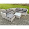 Fimous 7 Seater PE Wicker Light Grey Rattan Garden Corner Furniture Sofa Sets Outdoor Patio Furniture Big Footstool Coffee Table