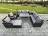 Fimous 9 Seater Rattan Outdoor Garden Furniture Sofa Set Patio Table & Chairs Set with 3 Seater Sofa Rectangular Dining Table Big Footstool Side Table Dark Grey Mixed
