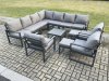Fimous Aluminium Outdoor Garden Furniture Set Lounge Corner Sofa 3 Pcs Chair Square Coffee Table Sets with 2 Small Footstools Dark Grey