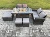 Fimous 7 Seater Rattan Garden Furniture Set Outdoor Lounge Sofa Chair Gas Fire Pit Dining Table Set With 3 Footstools Double Seat Sofa