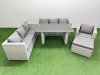 Fimous Patio Garden Furniture Sets with Black Glass Top Dining Table 3 Seater Sofa Armchair Side Table Big Stool Light Grey