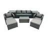 Fimous Outdoor Coffee Table Sofa Armchair Set with 2 Side Tables 2 Big Stools Garden Furniture Set Dark Grey Mixed