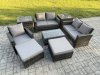 Fimous Rattan Garden Furniture Set 7 Seater Patio Outdoor Lounge Sofa Chair Set with Rectangular Coffee Table 2 Big Footstool 2 Side Tables Dark Grey Mixed