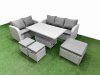 Fimous 8 Seater PE Rattan Wicker Garden Furniture Patio Conservatory Sofa Set with Adjustable Lifting Dining or Coffee Table 3 Seater Sofa Love Sofa 3 Stool