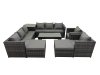 Fimous Garden Rattan Outdoor Furniture Set 10 Seater Patio Corner Sofa Oblong Coffee Table with Chair 2 Big Stool Side Table Dark Grey
